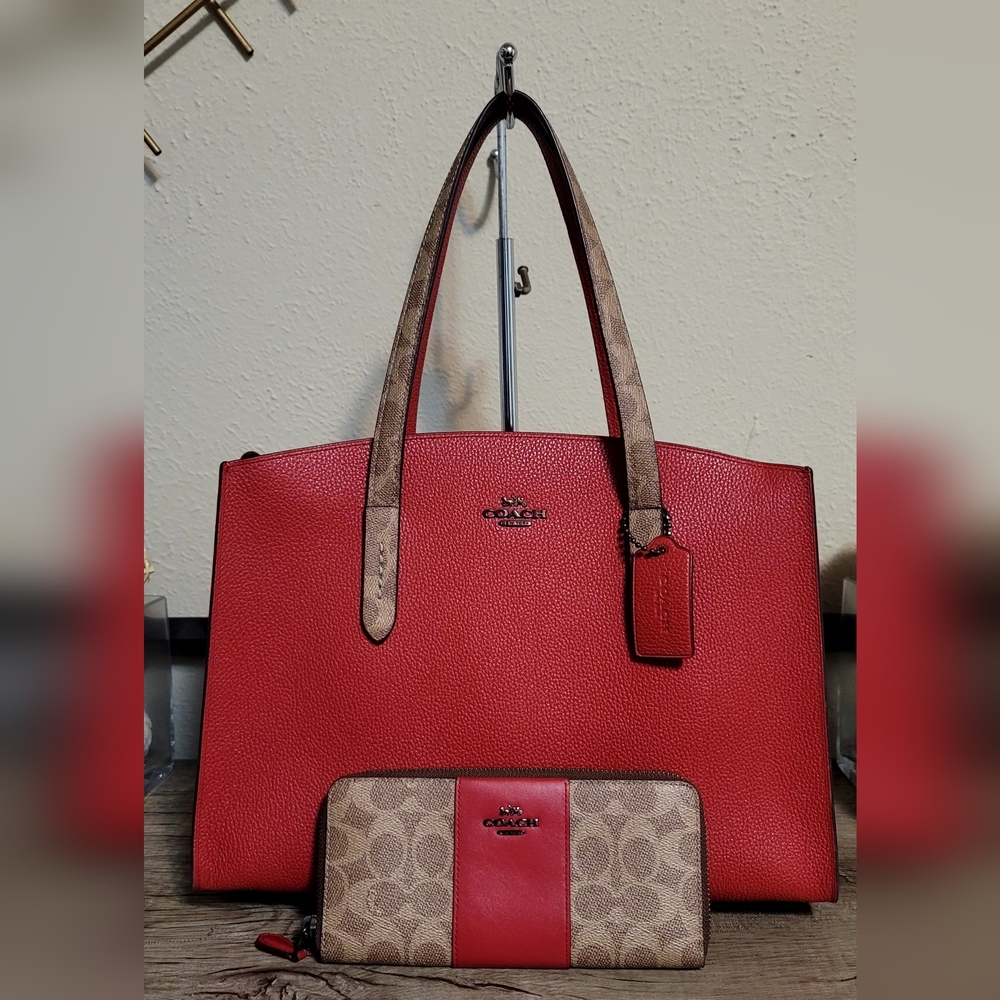 Coach Red and Tan Women's Tote Bag
